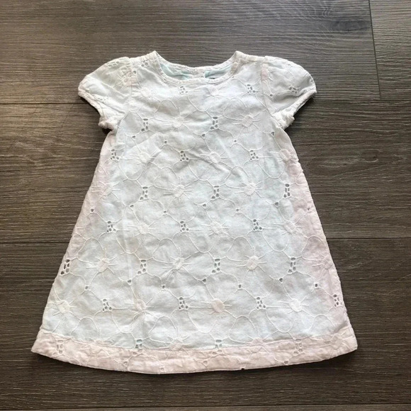 Janie And Jack White Floral With Blue Lining Short Sleeve Dress Size 12-18 Month - Picture 2 of 10
